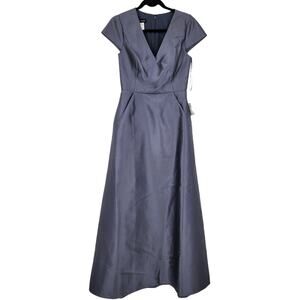 Alfred Sung D779 Cap Sleeve V-Neck Satin Gown with Pockets in Silverstone Size 4